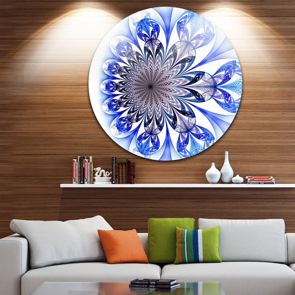 Light Blue Fractal Flower Digital Art, Floral Round Wall Art, 11"