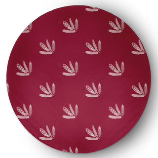 Feather Pattern Fall Design Chenille Area Rug, Red, 5' Round