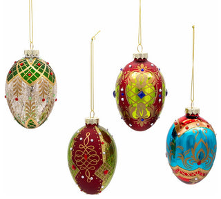 Kurt Adler 65MM Glass Egg Ornaments, 4 Piece Set