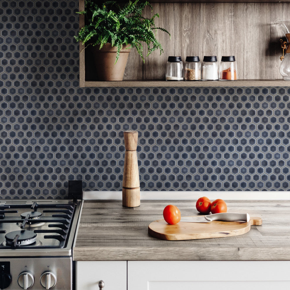 Hudson 1" Hex Storm Grey Porcelain Floor and Wall Tile