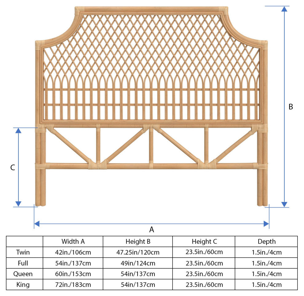 Nias Classic Rattan Headboard, Natural, Twin Size