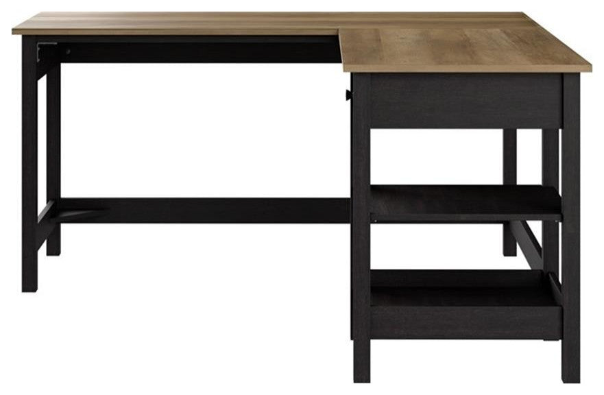 Pemberly Row 60W L Shaped Computer Desk in Vintage Black and Reclaimed Pine