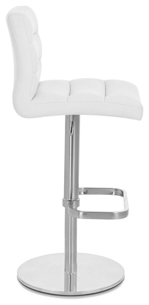 Lush Adjustable Height Swivel Bar Stool - Round Flat Base, White