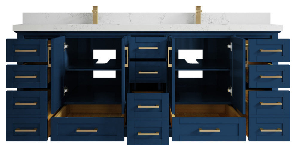 Boston 84 Double Sink Bath Vanity in Navy Blue 2" Empira Quartz