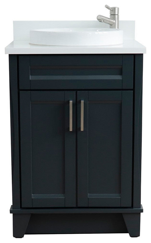 25" Single Sink Vanity, Dark Gray Finish With Engineered Stone Top, Round Sink