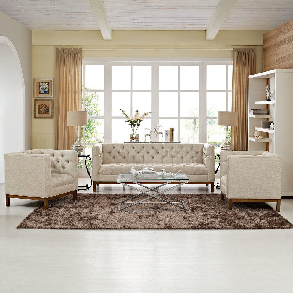 Modern Beige Panache Living Room Set Upholstered Fabric, 3-Piece Set