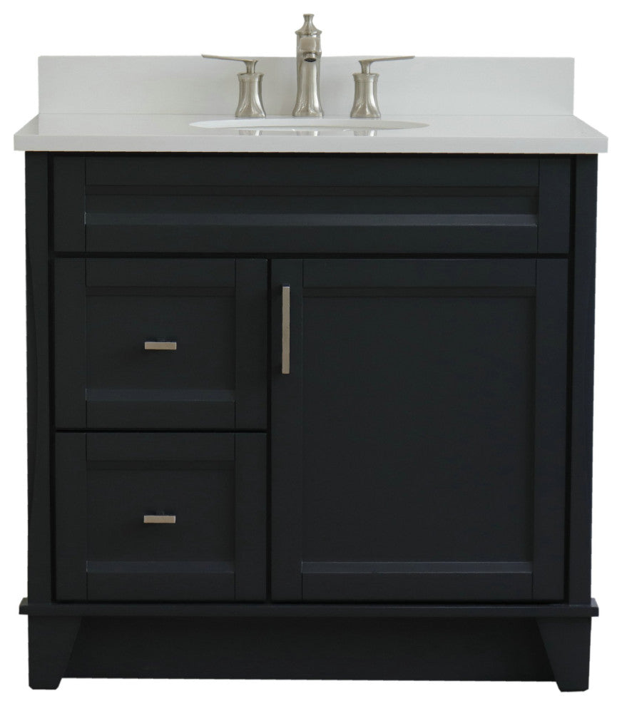 37" Single Sink Vanity, Dark Gray Finish With White Engineered Stone Top