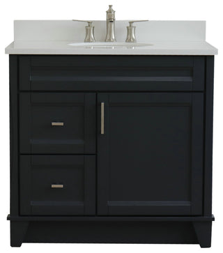 37" Single Sink Vanity, Dark Gray Finish With White Engineered Stone Top