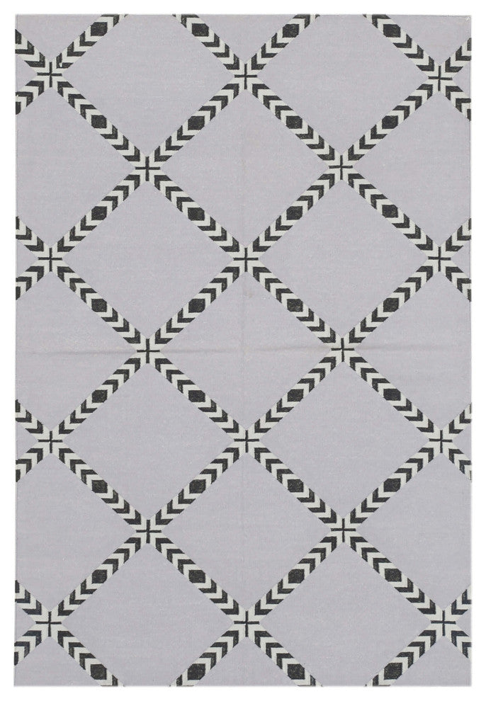 Rug N Carpet - Handmade Wool 3' 6'' x 4' 11'' Modern Design Dhurrie Kilim Rug