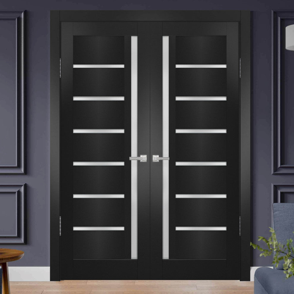 Interior French Double Doors|Quadro 4088 Matte Black with Frosted Glass -60x80