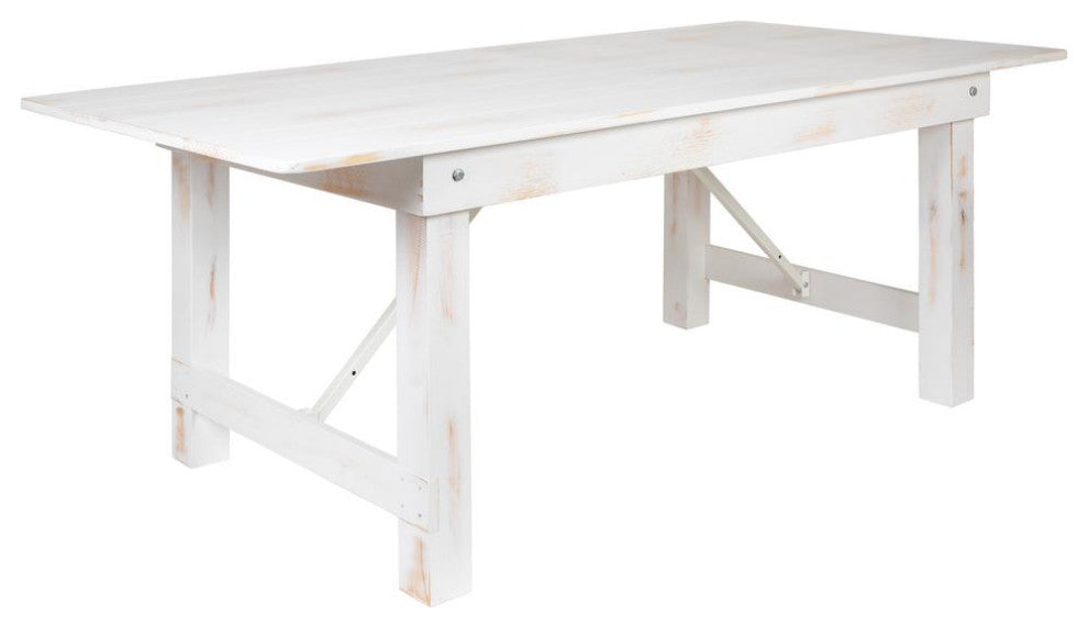 HERCULES Series 7' x 40" Rectangular Solid Pine Folding Farm Table, Antique Rustic White