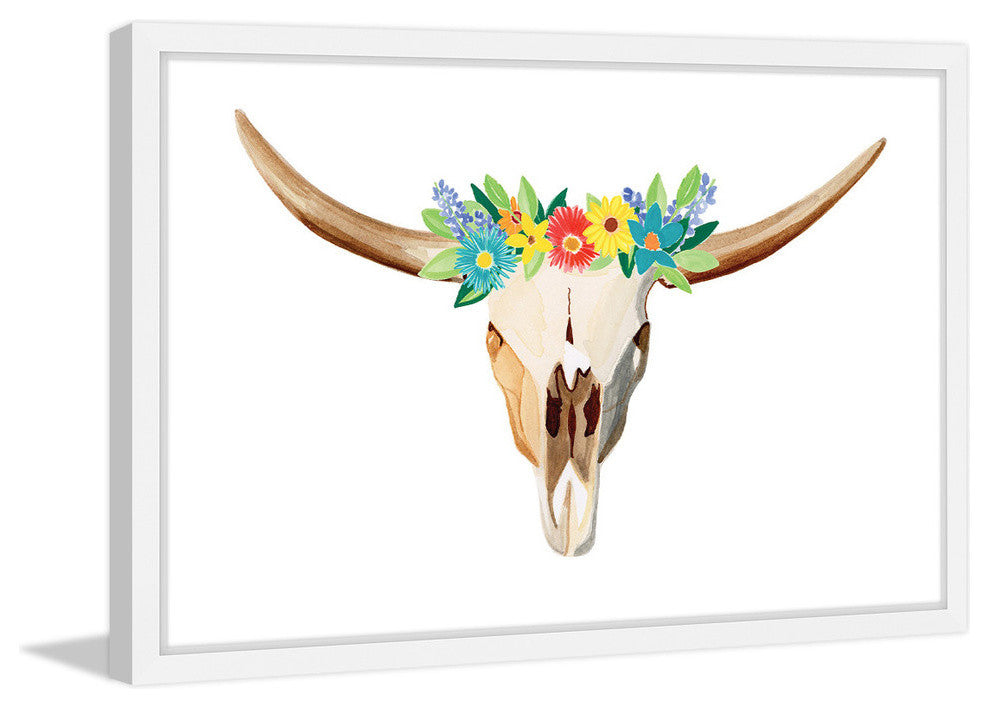 "Floral Longhorn" Framed Painting Print, 45x30