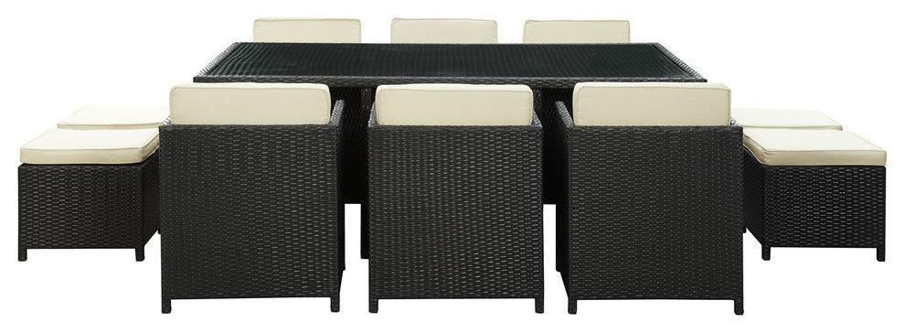 Modern Contemporary Outdoor Patio Rattan and Wicker 11-Piece SetDining Set White