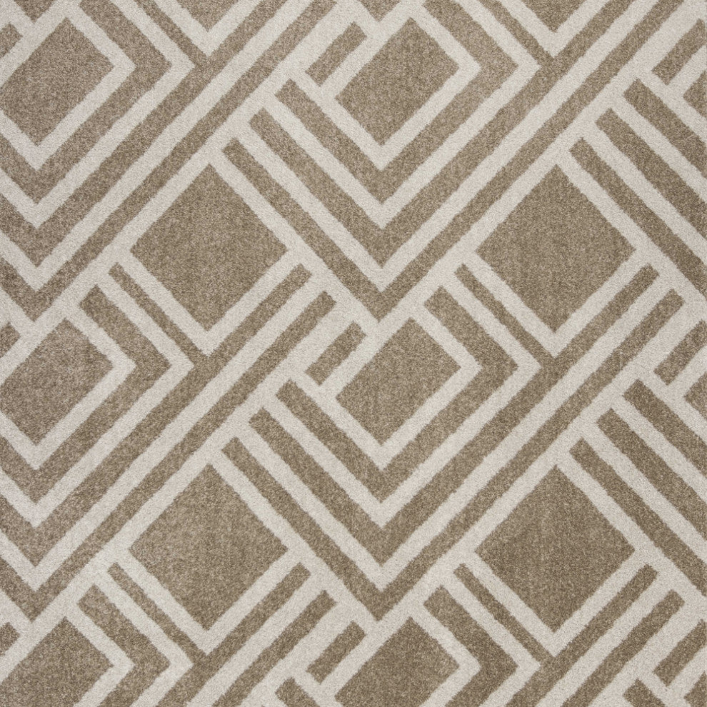 5'X8' Beige Machine Woven Uv Treated Geometric Indoor Outdoor Area Rug