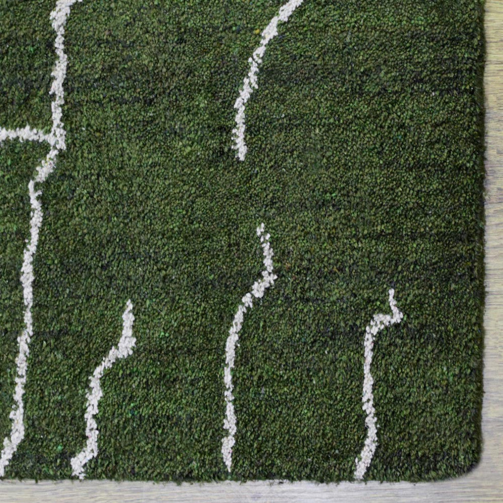 HAND KNOTTED LOOM SILK AREA RUGS-6'x9',Rectangle,Green White,Contemporary
