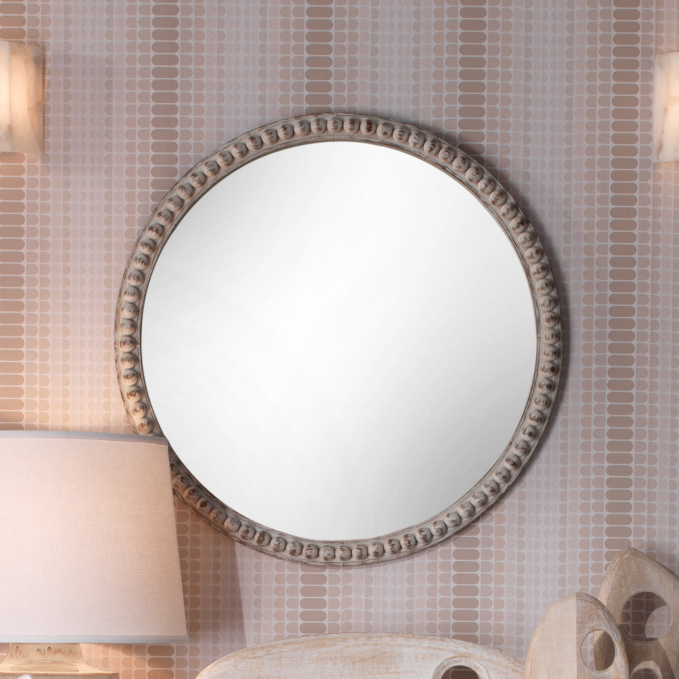 Audrey Beaded Mirror, White Wood