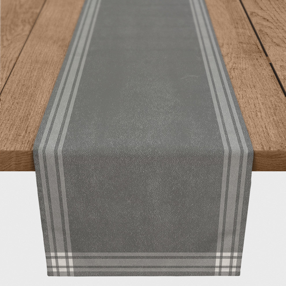 Gray and White Simple Stripes 16x90 Cotton Twill Runner