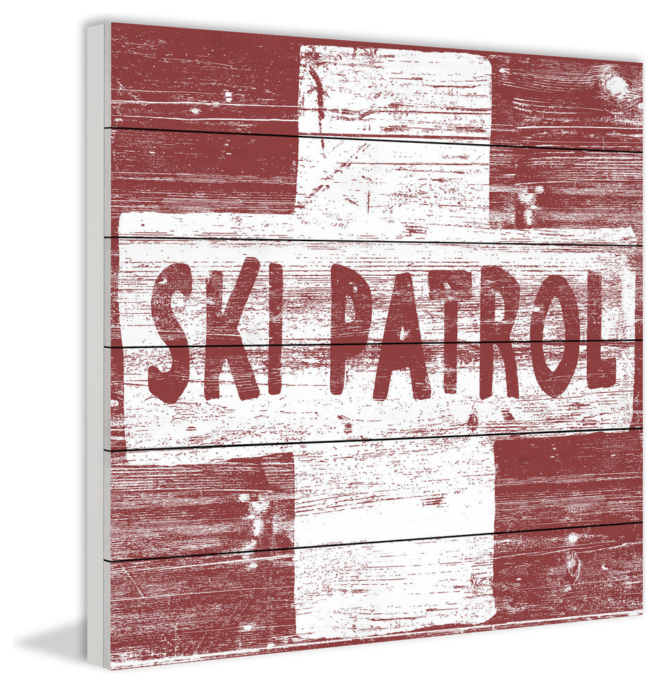 "Ski Patrol Cross" Painting Print on White Wood, 18"x18"