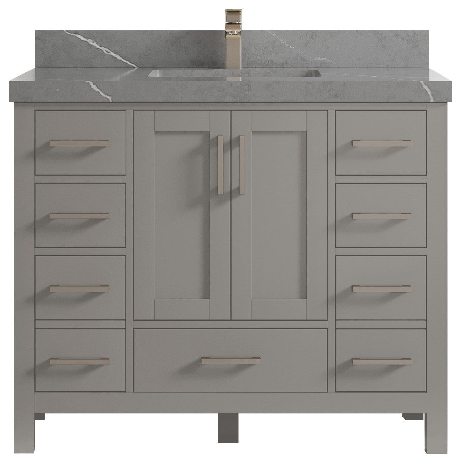 Malibu 42 Single Sink Bath Vanity in Elephant Skin Gray 2" Piatra Gray