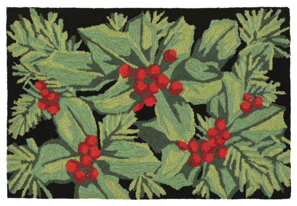 Frontporch Hollyberries Indoor/Outdoor Rug Black 2'6x4'