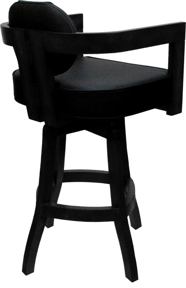 Swivel Wood Bar Stool Kadir Plus on S-Base, Black Vinyl - Black, 26"