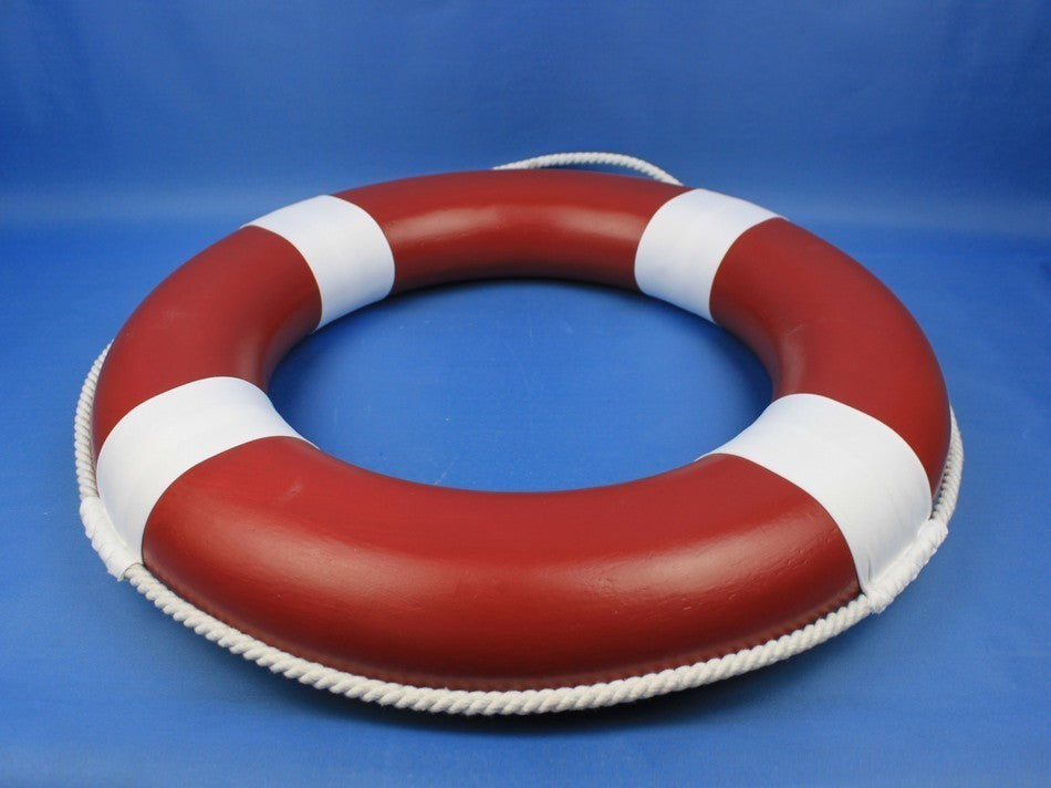 Lifering Life Preserver Decoration Nautical Bathroom Decor, White, 20", Red Pain