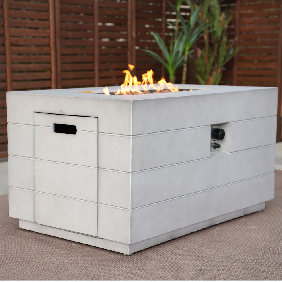 Outdoor Concrete Fire Pit Table, Rectangular