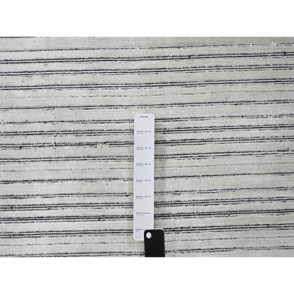 Ivory and Black Wool and Silk Hand Loomed Modern Oversize Oriental Rug 12'2"x15'