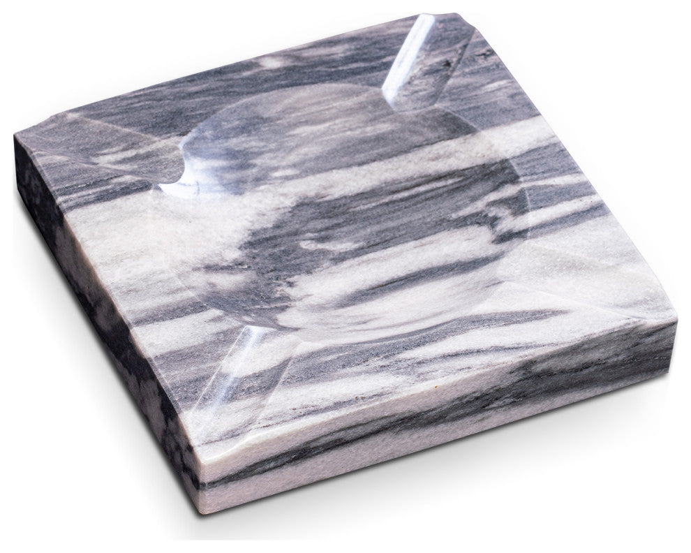 Handcrafted Genuine Marble 4 Cigar Ashtray, Carrera Gray Marble