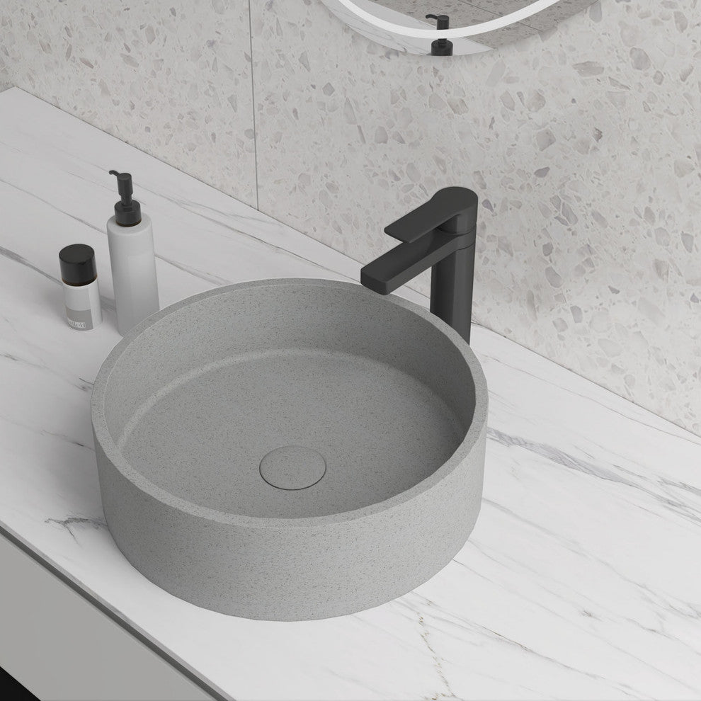 Dark Grey Round Concrete Vessel Bathroom Sink