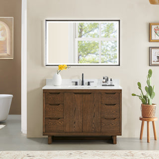 Mowry Bathroom Vanity, Brown Brushed Oak, 48", With Mirror