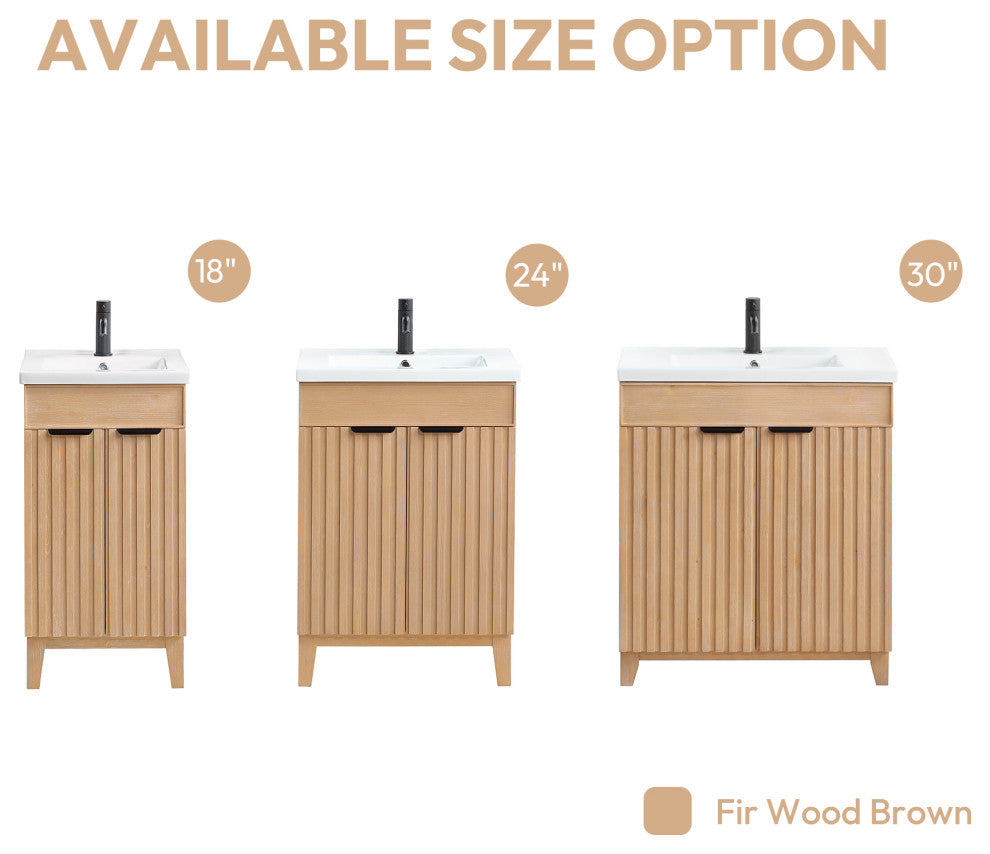 Palos Bathroom Vanity, Fir Wood Brown, 18", Ceramic Top, No Mirror
