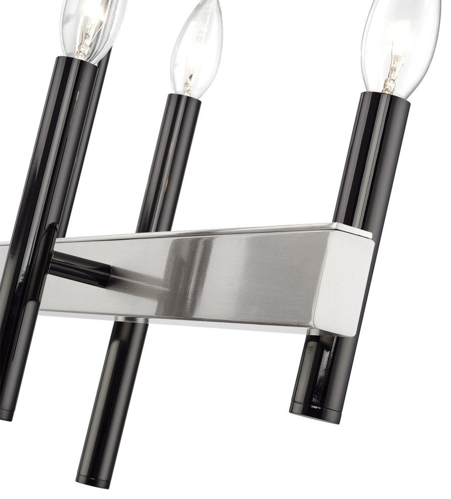 Denmark 6-Light Black Chrome Extra Large Linear Chandelier with Brushed Nickel