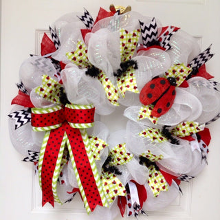 Adorable Lady Bug Spring Summer Deco Mesh Wreath