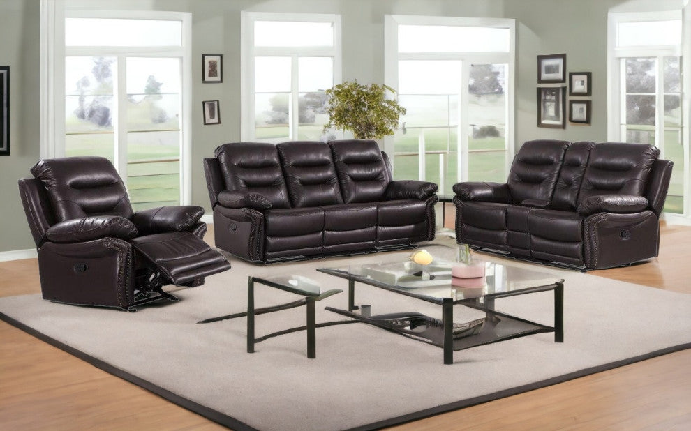 132" Comfortable Brown FauxLeather Sofa Set With a Console Loveseat