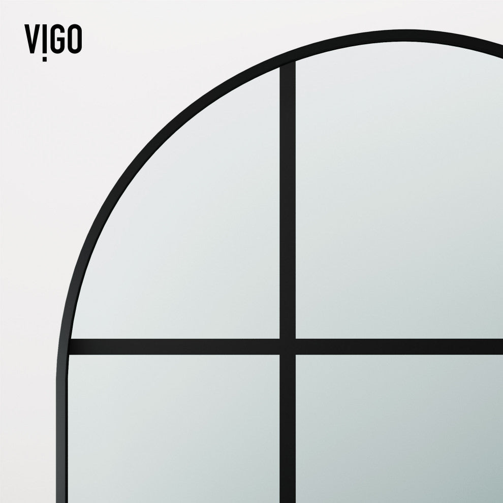 VIGO Arden 34" W x 78" H Framed Fixed Shower Screen, Matte Black Grid, Clear Glass