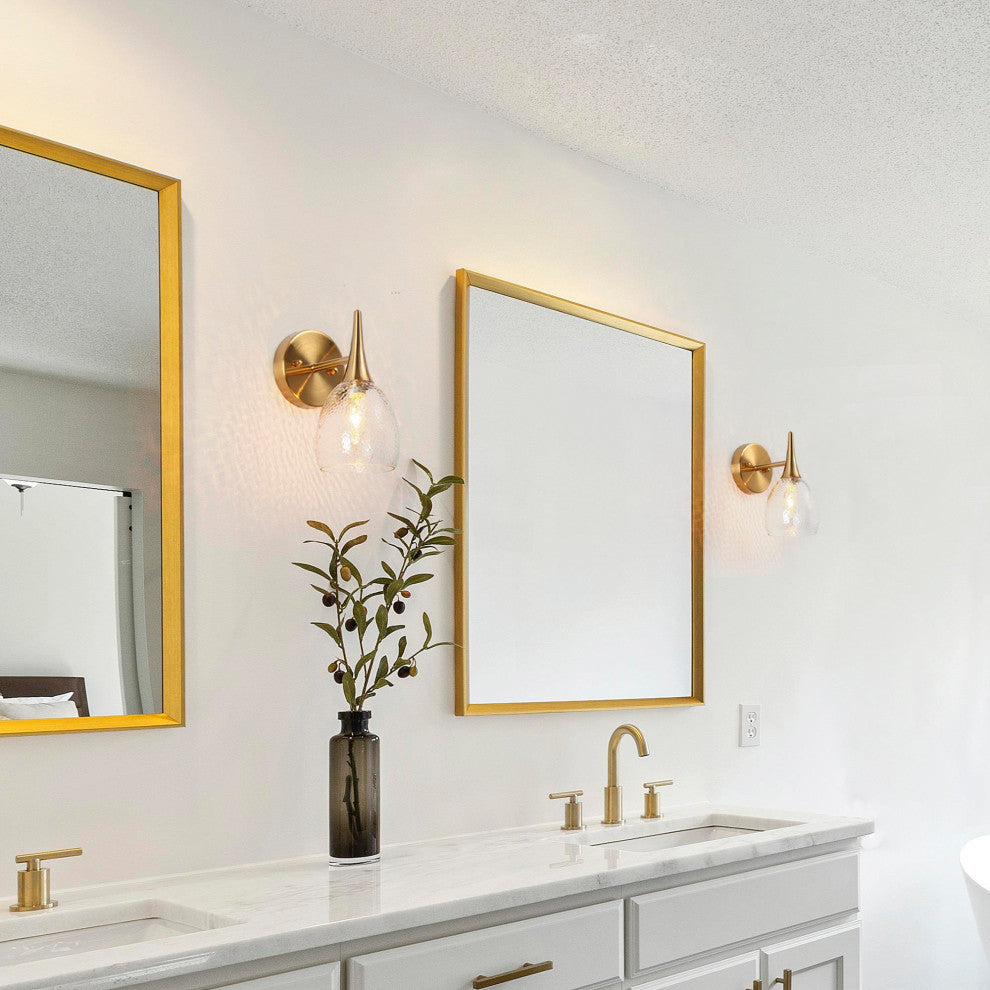 LNC 5" W 1-Light Polished Gold with Seeded Glass Modern Wall Sconce