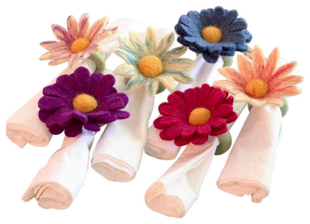 Felt Daisy Napkin Rings, Set of 6