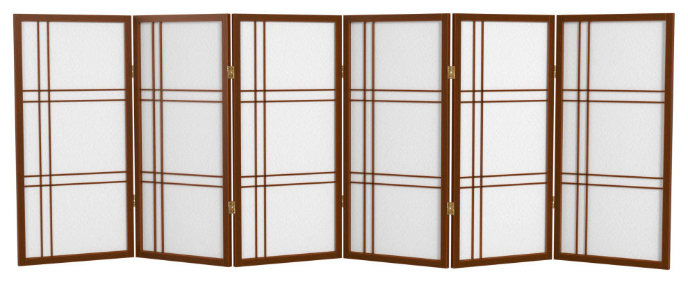 3' Tall Double Cross Shoji Screen, Walnut, 6 Panels