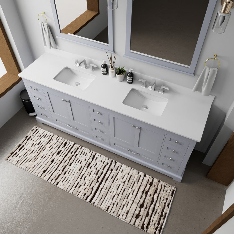Dukes 84" Dark Grey Double Square Sink Vanity with Quartz Top, No Mirror