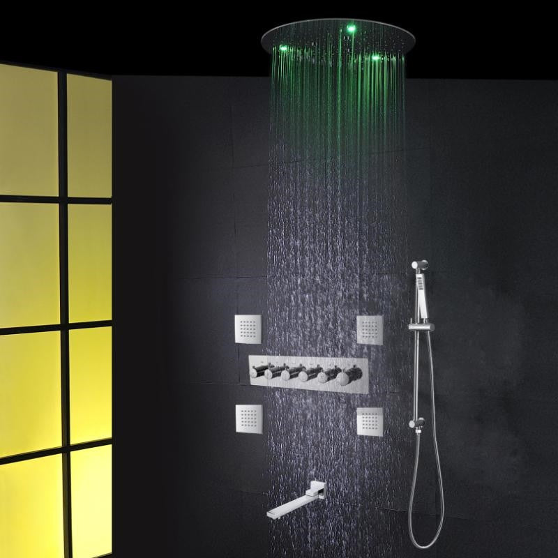 Led Thermostatic Ceiling Mount Led Rainfall Shower System Chrome Polished
