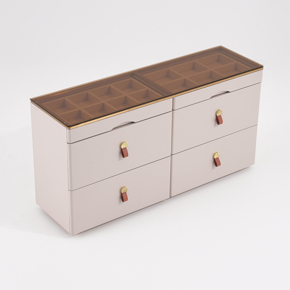 47"W Glass Champagne Dresser 6 Drawer Closet Island With Jewelry Storage