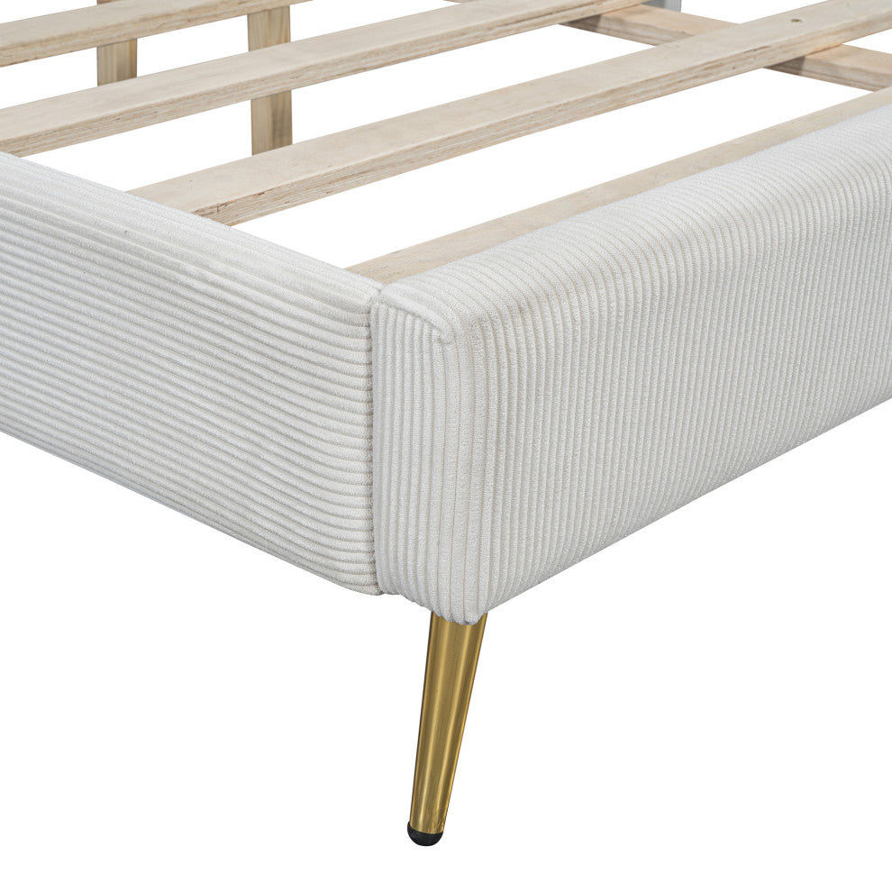 Gewnee Queen Size Corduroy Platform Bed with Metal Legs