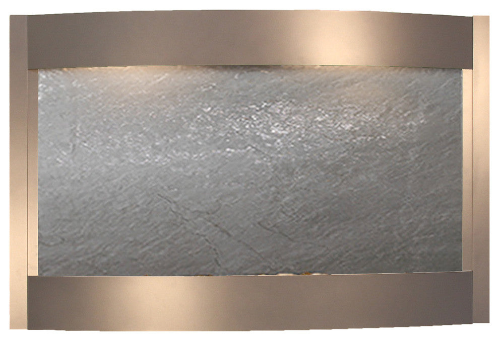 Calming Waters Wall Water Fountain, Black Featherstone, Silver Metallic