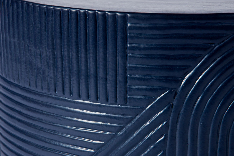 Serenity Textured Ceramic Round Accent Table, Indigo Semigloss