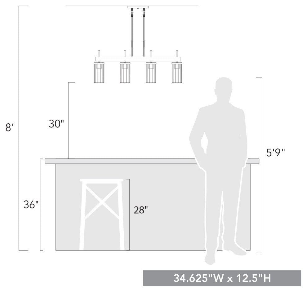 Winslett Linear Pendant, Matte Black With Ribbed Clear Glass