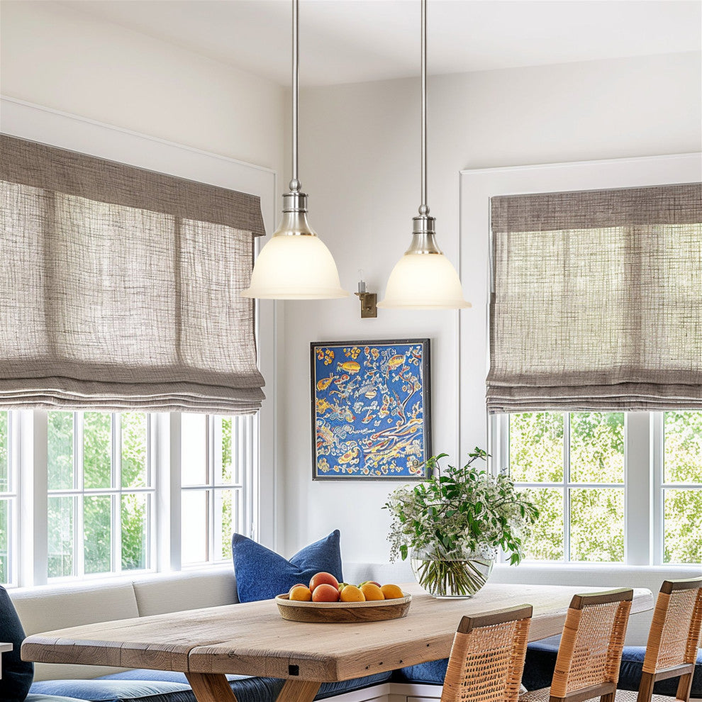 Kira Home Ellie 8" Adjustable Pendant Light, Frosted Glass Shade, Brushed Nickel