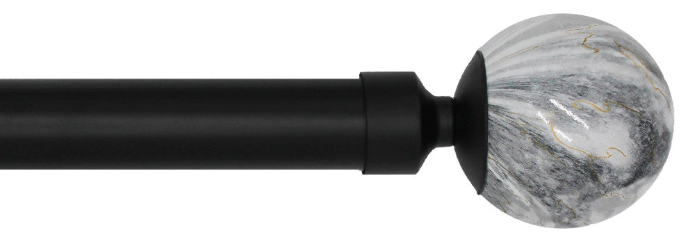 Linen Avenue Grey Marble Single Curtain Rod Set,48 to 86-Inch,Matte Black