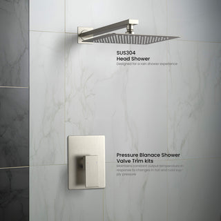 Cube Single Function Shower System, Rough, Valve, Brushed Nickel