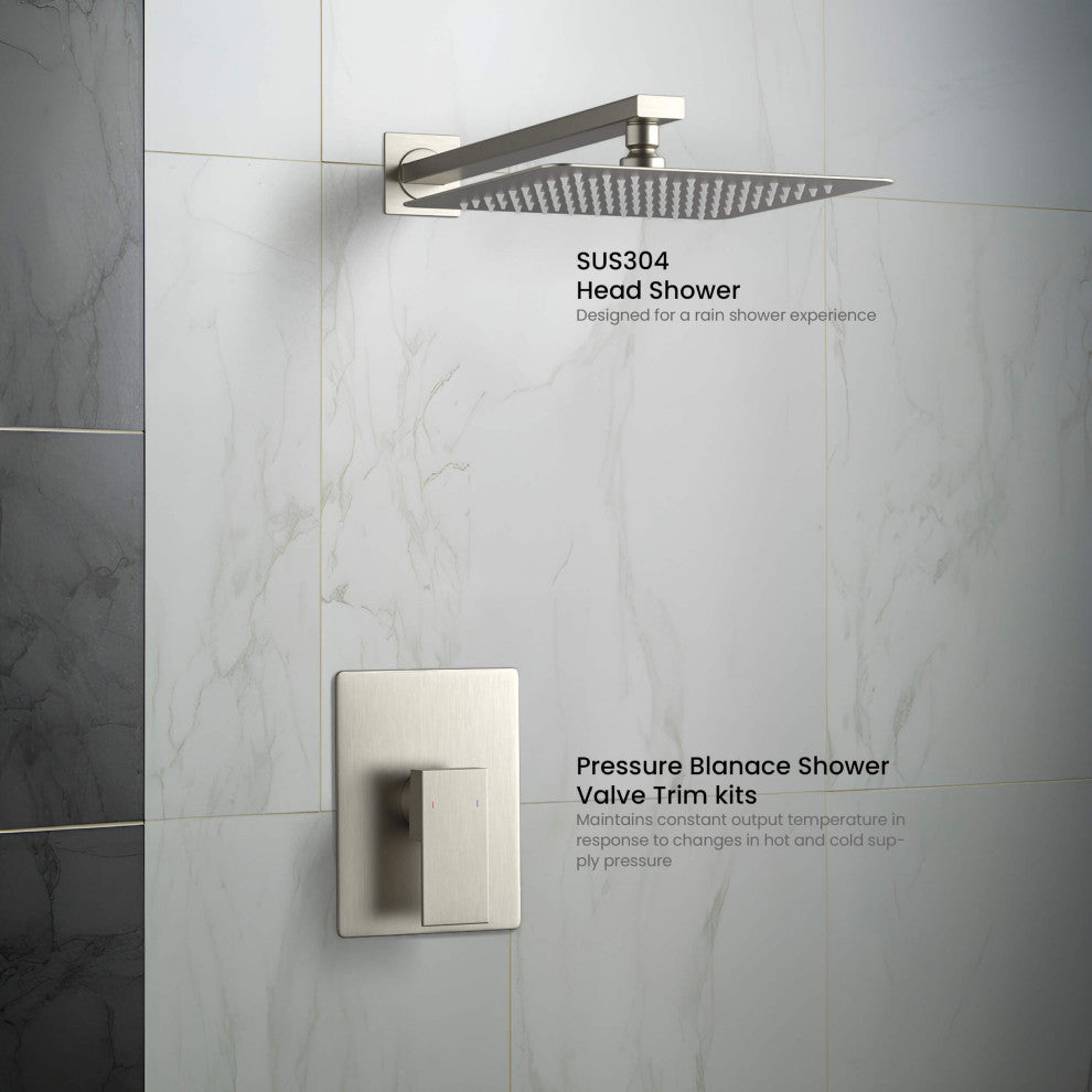 Cube Single Function Shower System, Rough, Valve, Brushed Nickel
